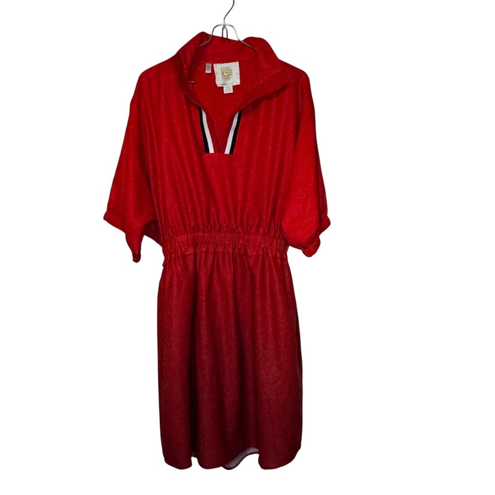 Emily MCCathy Womens Dress Midi Popover Collared Cinched Waist Red Lined Medium